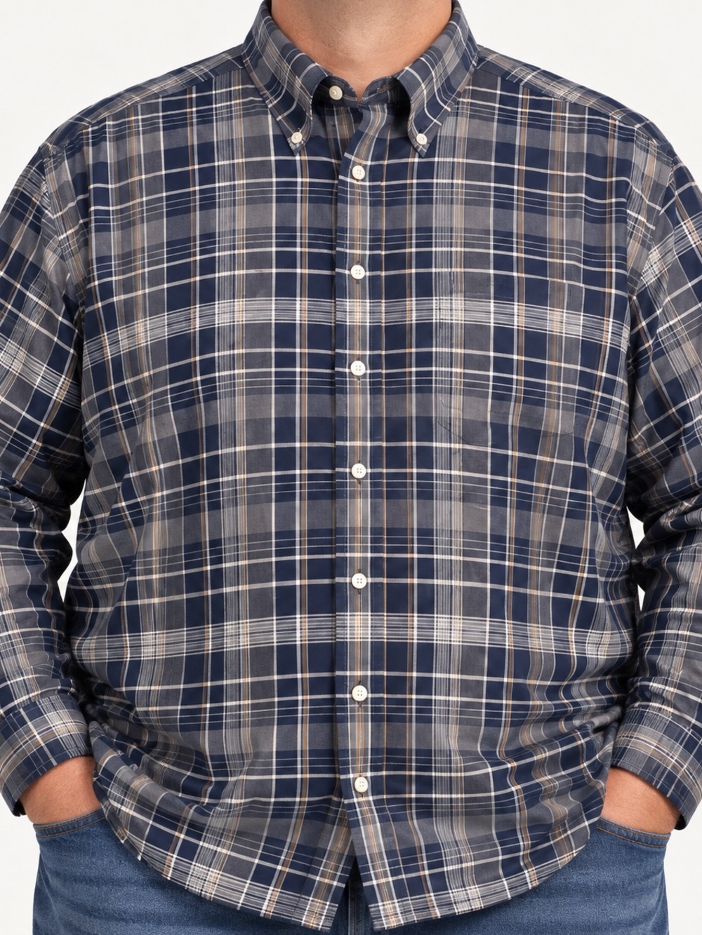 Nautica Men’s 3XLT Blue Long Sleeve Button Down Plaid Checkered Casual Shirt